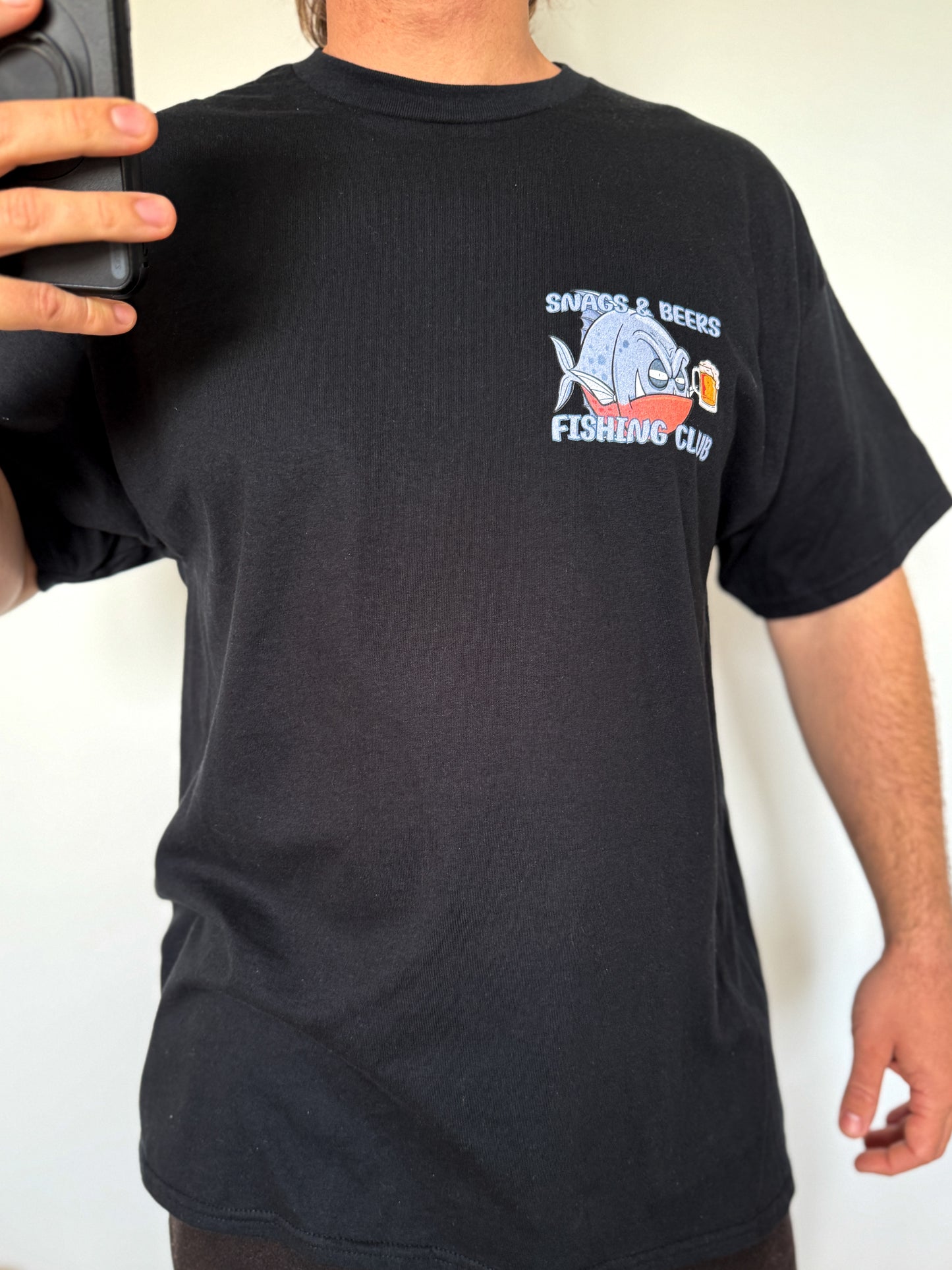 Snags & Beers Fishing Club | Black Graphic T-Shirt