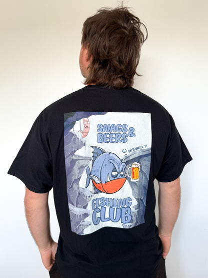 Snags & Beers Fishing Club | Black Graphic T-Shirt