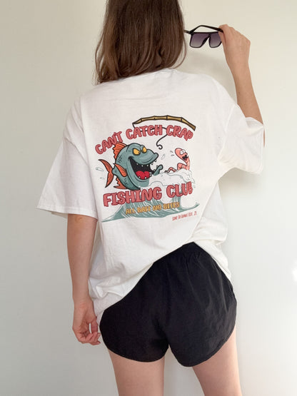Can't Catch Crap Fishing Club | White Graphic T-Shirt