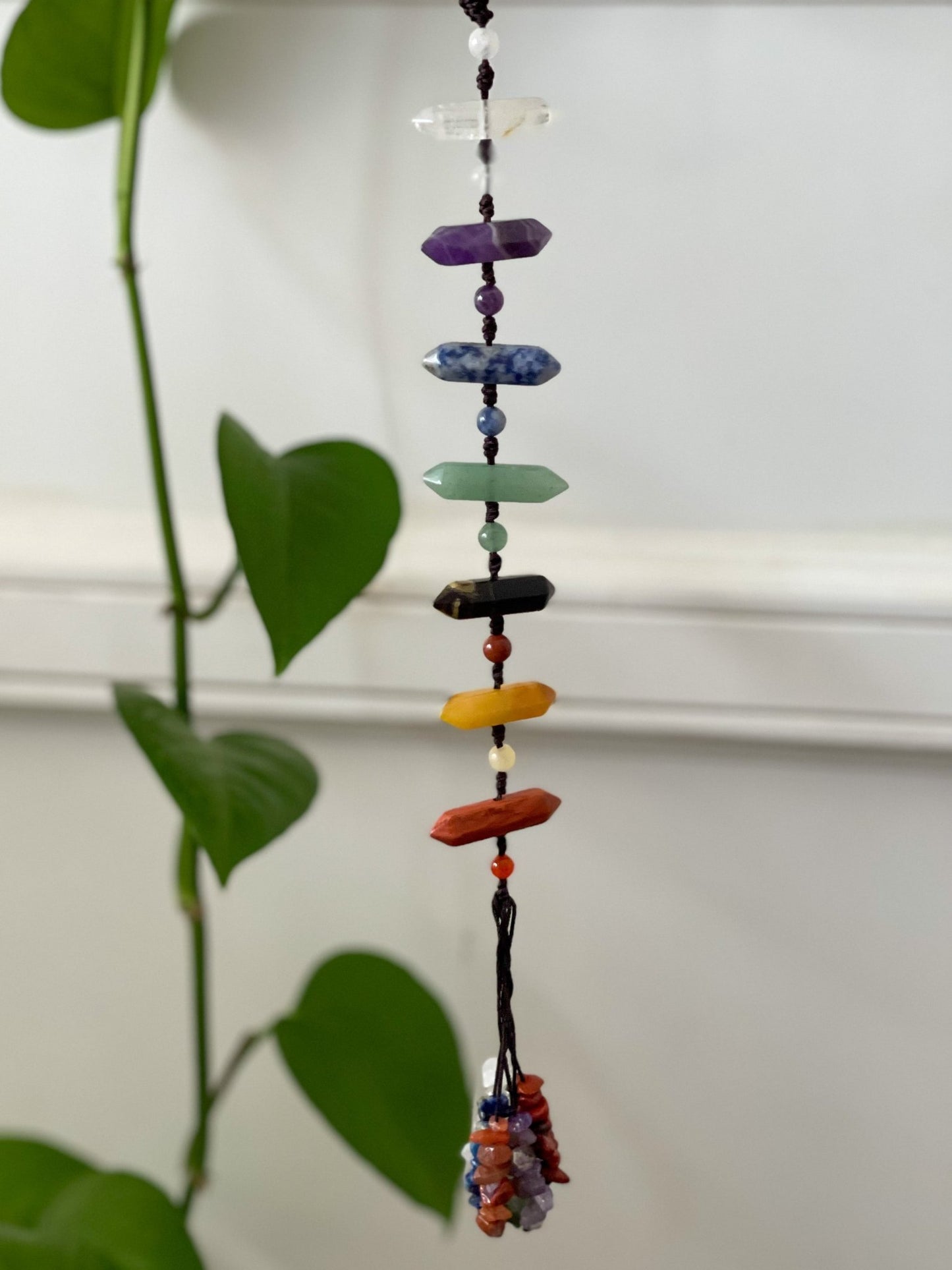 7 CHAKRAS FISHBONE - Gemstone Mirror Tassel | Boho Accessories - Line to Luna - Boho Throw Rugs & Macrame Decor | NZ Gifts