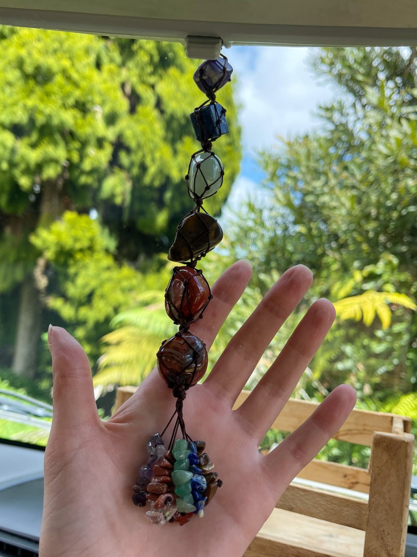 7 CHAKRAS - Gemstone Mirror Tassel | Boho Accessories - Line to Luna - Boho Throw Rugs & Macrame Decor | NZ Gifts