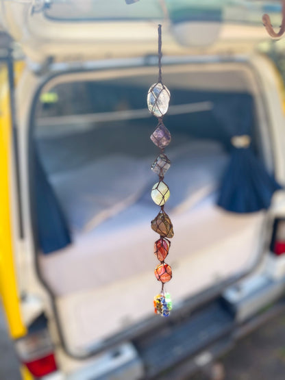 7 CHAKRAS - Gemstone Mirror Tassel | Boho Accessories - Line to Luna - Boho Throw Rugs & Macrame Decor | NZ Gifts