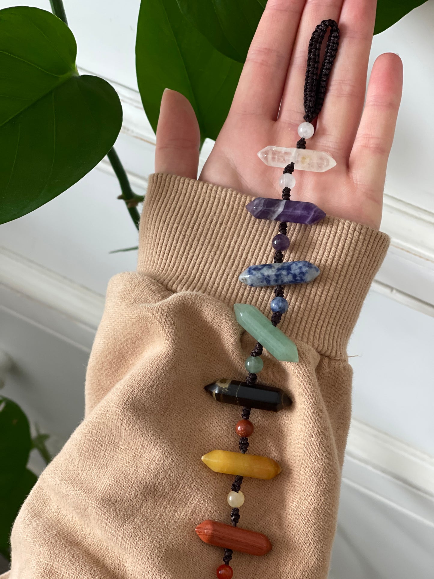 7 CHAKRAS FISHBONE - Gemstone Mirror Tassel | Boho Accessories