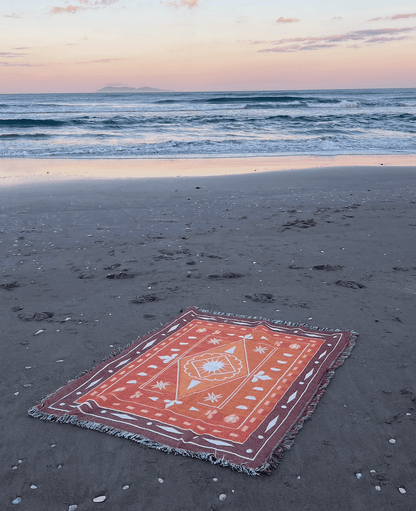 SUNSET RUSH - 100% Recycled Cotton Blanket | 130 x 160 Boho Throw Rug - Line to Luna - Boho Throw Rugs & Macrame Decor | NZ Gifts